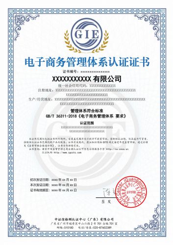 电子商务管理体系认证证书